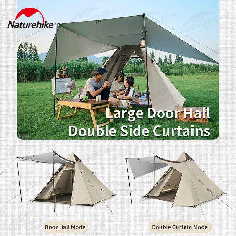 Naturehike Glamping Pyramid Automatic Tent 3-4 Persons Large Hall Double Door Portable Hiking Travel Camping Tent Quick Open