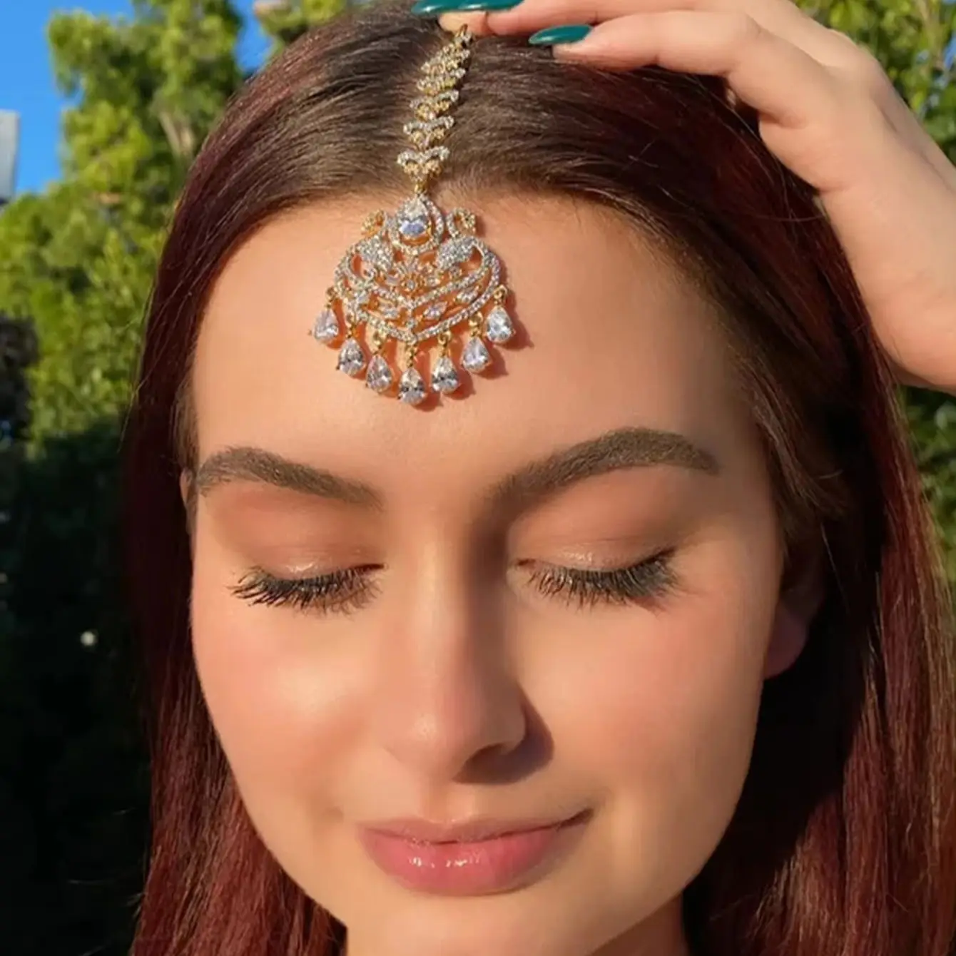 Waterdrop Pendant Forehead Chain Tassel Crystal Bindi Multi purpose Hair Jewelry Unique Exotic Ethnic Style Bridal Wedding Dress