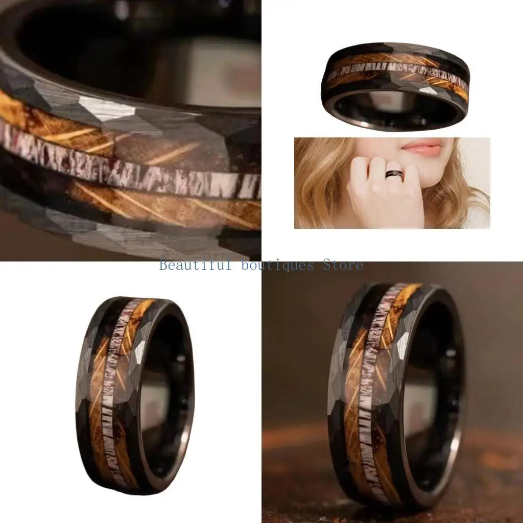 

U4LF Прочные кольца с инкрустацией из дерева виски. Стильные геометрические кольца. Аксессуар, идеально подходящий для вечеринок