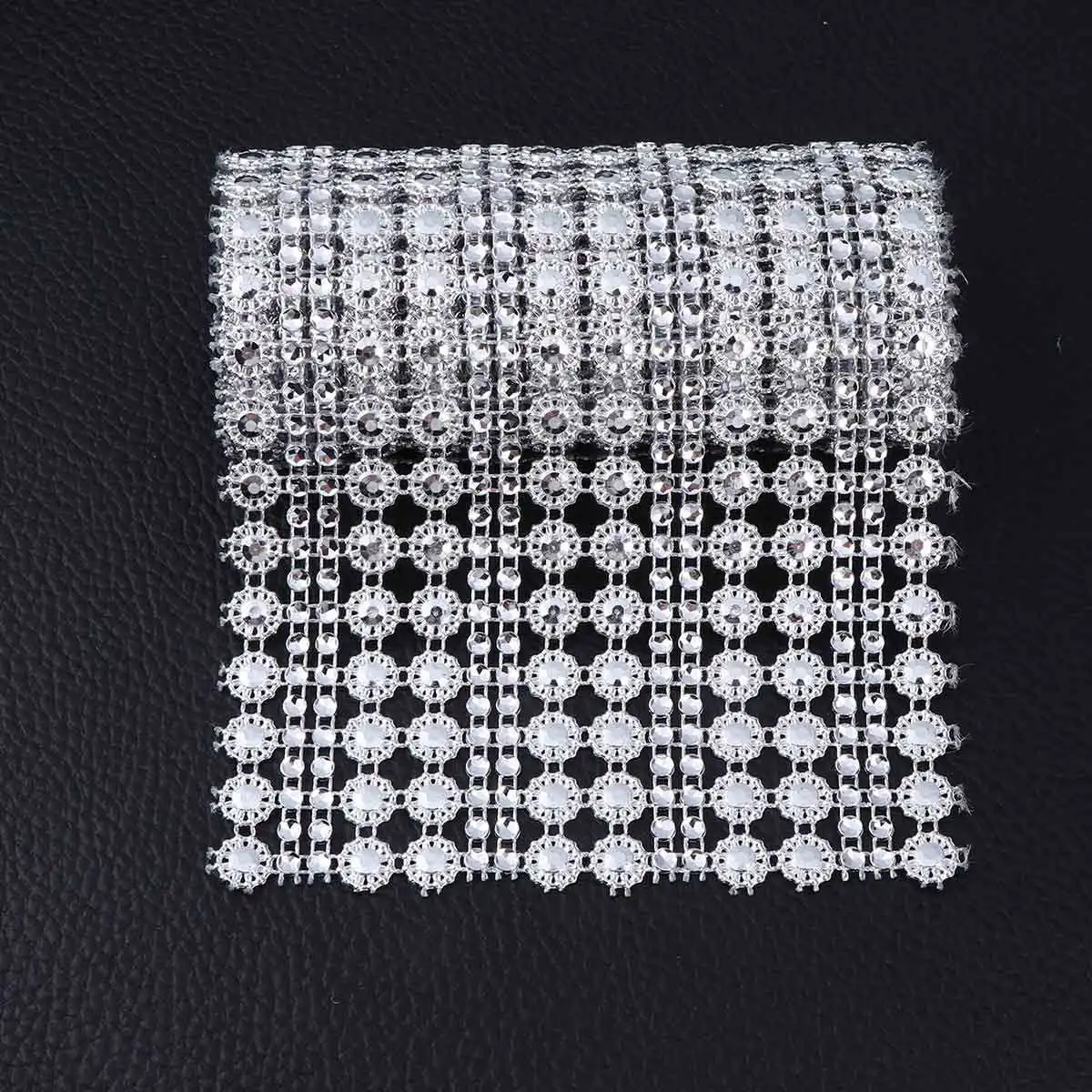 Rollo de malla de cristal con forma de flor de diamante, 1 fila, cinta de diamantes de imitación plateada, para ramo de boda, florero de mesa, suministros para fiestas y pasteles
