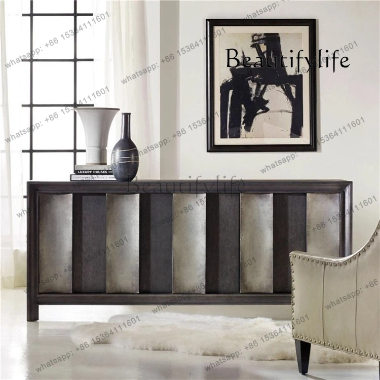 American rural retro style solid wood old porch cabinet entrance door living room dining side storage against the wall