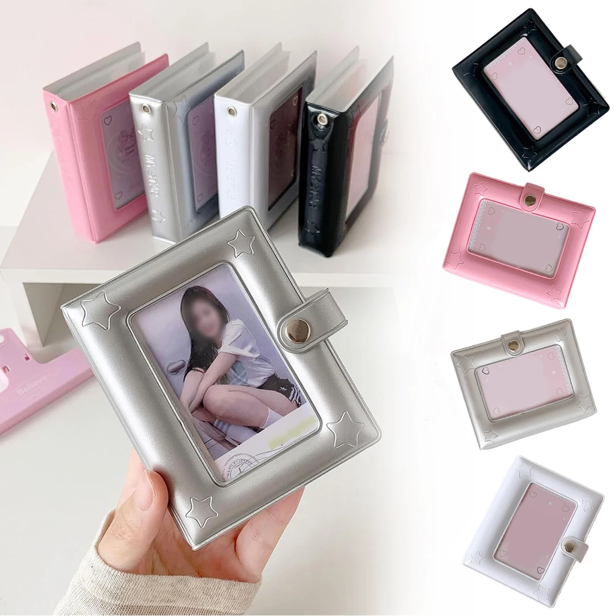 Mini-Fotoalbum 2x3 Zoll PVC-Einband Hohle Abdeckung 20 Seiten K-Pop-Fans Idolkarten Reisegeschenk Tragbares Aufbewahrungsbuch Niedliche Farben