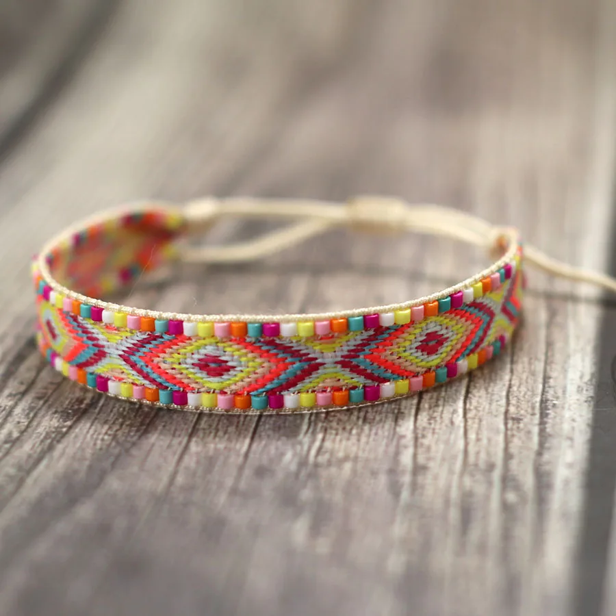 Handgewebtes Armband im ethnischen Stil für Damen, verstellbar, perfektes Geschenk für Sie, Strandurlaub, Marine-Stich-Armband, Freizeit, Pulseira Joias