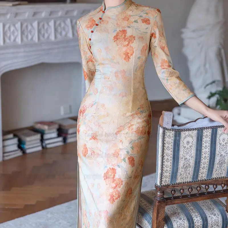 

Новый китайский стиль Qipao элегантное женское платье Chesongam с воротником-стойкой Vestidos платье осень-весна вечерние халат костюм Qipaos