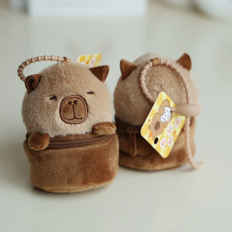 Tas Headphone boneka bambu Panda lucu tas liontin gantungan kunci kartun boneka Capybara dompet koin kecil mainan mewah hadiah ulang tahun