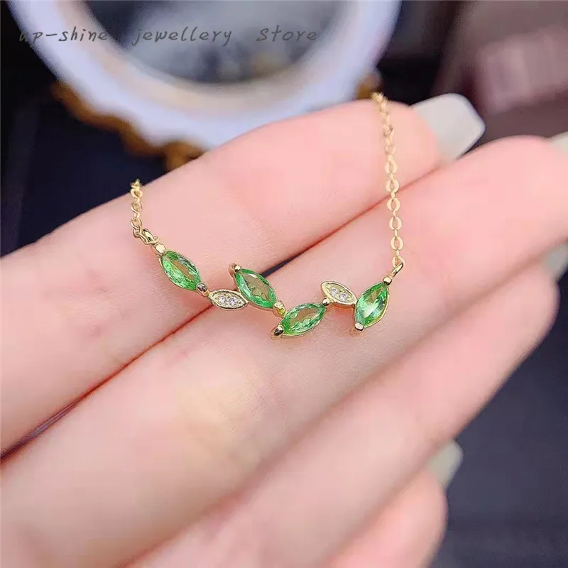 

925 Silver Fashion Exquisite Pendant Gold Inlaid Natural Tsavorite Women's Jewelry, Wedding Accessories, Customizable