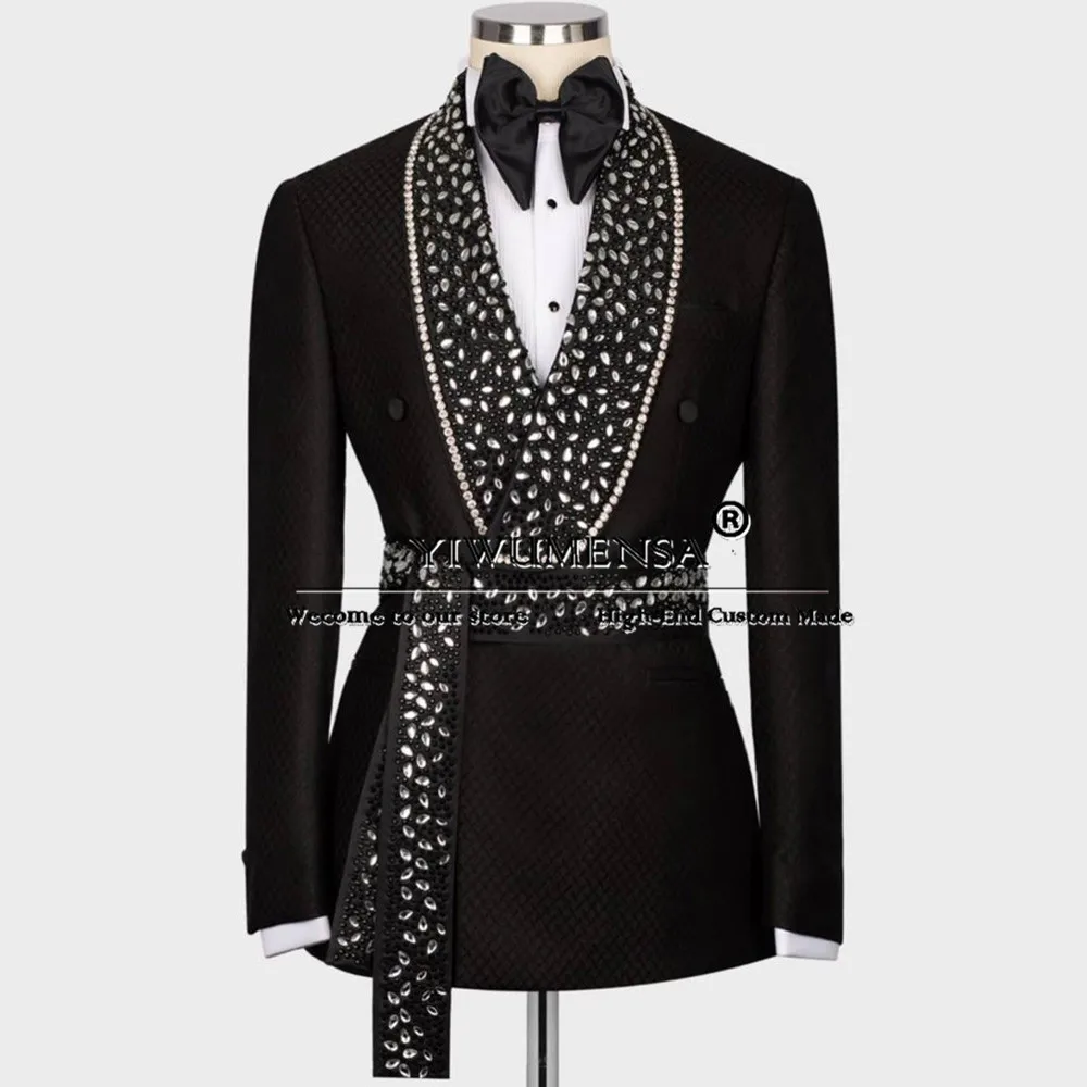 

Luxury Jewelry Stones Suit Men For Wedding Double Breasted Prom Blazers Customized Groom Banquet Tuxedos Trajes Para Hombre 2026