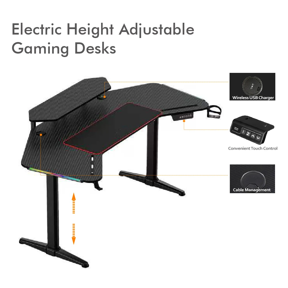 Charmount New Design Electric Height Adjustable Gamer Computer Table Double Deck Esports Lift Computer Gaming Desks