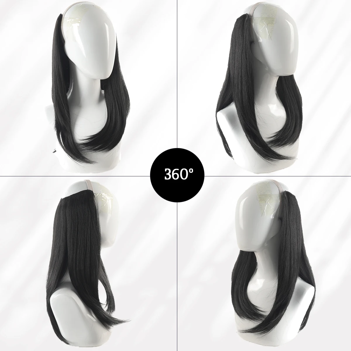 قطعة وصلات شعر صناعية على شكل حرف U دبوس شعر نسائي بطبقات على شعر مستعار مقاوم للحرارة مقاس 16 بوصة باللون الأسود للاستخدام اليومي #5