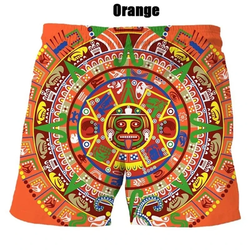 Men's Fashion 3d Print Aztec Calendar Sun Stone Hip Hop Beach Shorts Summer Men Swim Shorts Casual Personality Cool Short Pants