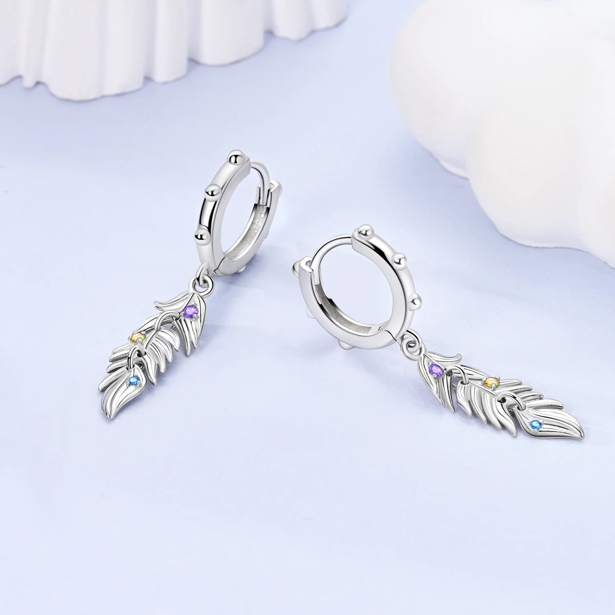 Hot Sale 925 Sterling Silver Hoop Earrings Tassel Feather Series Fit Teens Women Sparkling Classic Wedding Jewelry Gifts