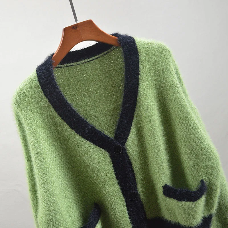 Maglione cardigan lavorato a maglia V-Ne ort impermeabile Cappotto da donna in maglia dolce Sle Color Blo Loose Fit lungo Sve
