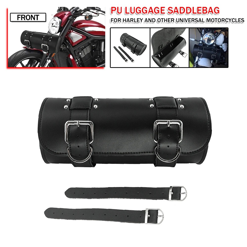 Universal PU Leather Fork Front Luggage Saddlebag For Harley For Sportster Motorcycle Rear Tool Bags Waterproof Punk Decoration