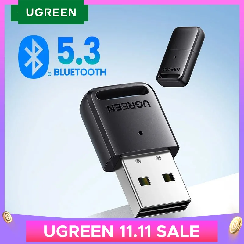 

UGREEN USB Bluetooth 5.3 5.0 Dongle Adapter for PC Speaker Wireless Mouse Music Audio Receiver Transmitter aptx Bluetooth 5.0