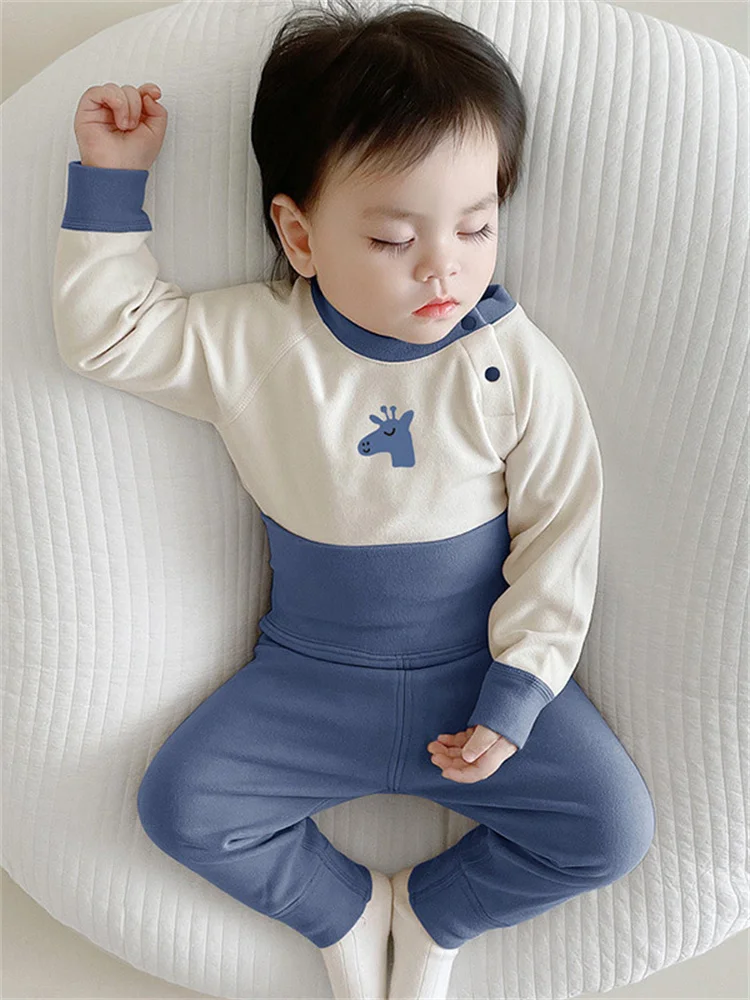Hochgeschnittenes Baby-Thermo-Set mit Weste und Bauchschutz aus weichem Samt, koreanischer Stil, süße Babykleidung