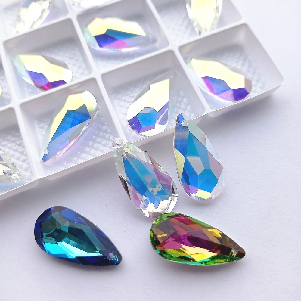 12x24MM Tear Drop Shape Single Hole Glass Rhinestone Pendant Glitter High Quality Crystal AB Diamond for Necklace Accessories