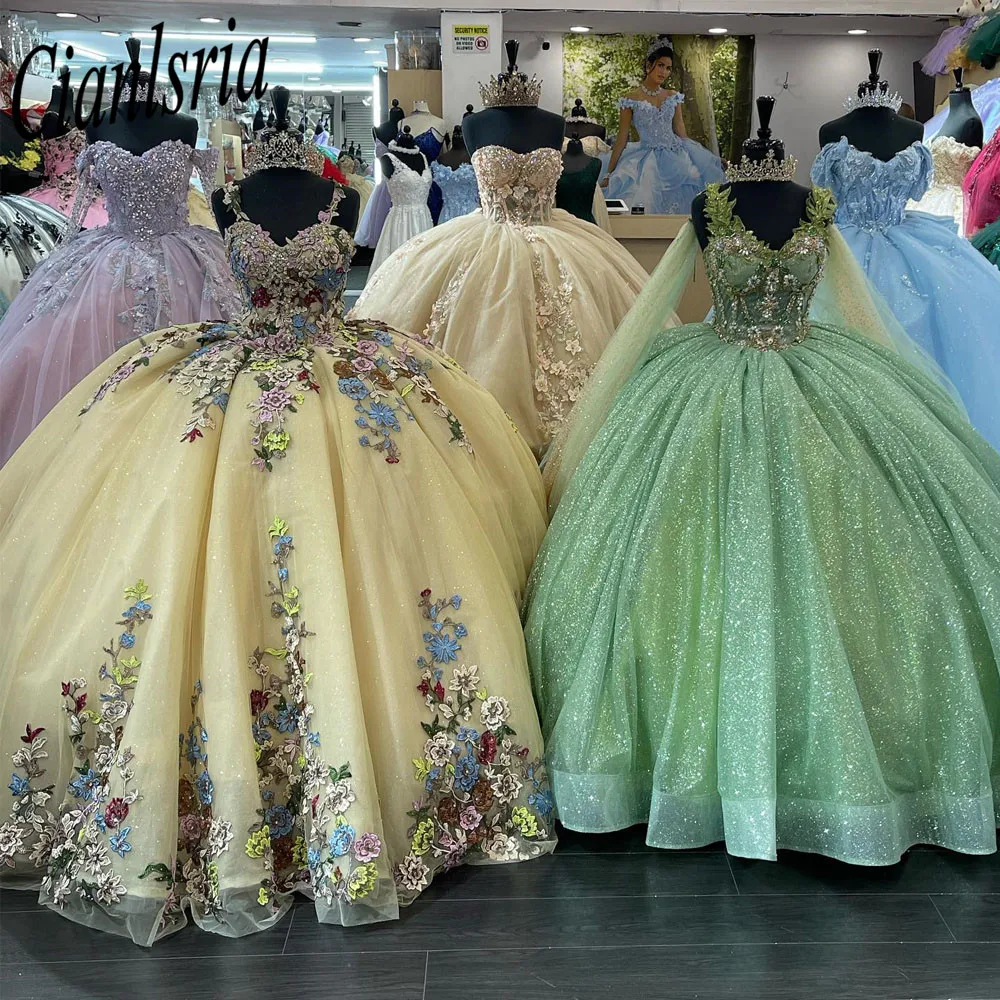 فساتين كوينسيانيرا بلون أخضر نعناعي مكشوف الكتفين فستان الأميرة vestidos de quinceañera