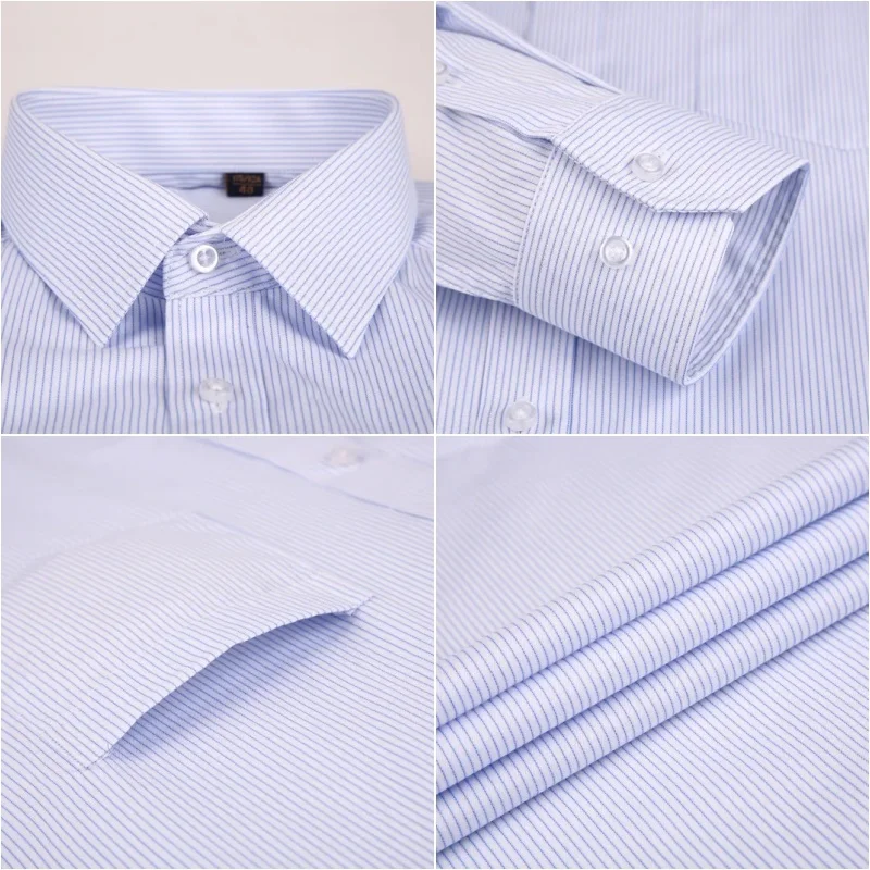 New High Quality 100% Cotton Men Dress Long Sleeve Shirt Solid Male Regular Fit Stripe Business Social  Shirt White S-8XL