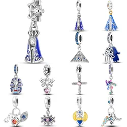 925 Sterling Silver Angel Pyramid Religious Symbols Series Charms Beads Pendant Fit Original Fine Bracelets DIY Jewelry Gift
