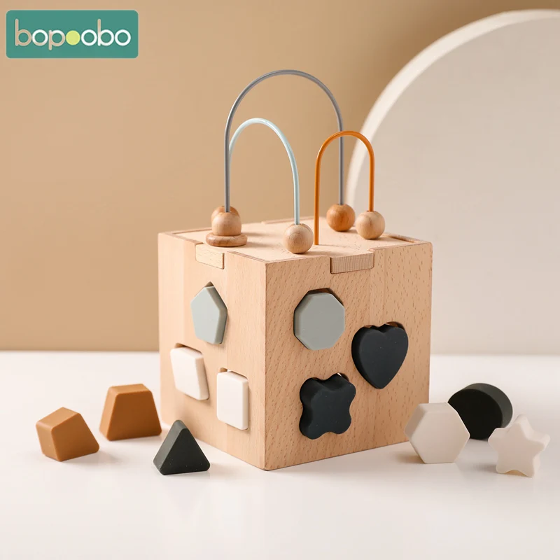 

Children Montessori Intellectual Wooden Toy BPA free Silicone Geometric Shape Blocks Puzzle Toys Baby Stuffed Game Wooden Toy