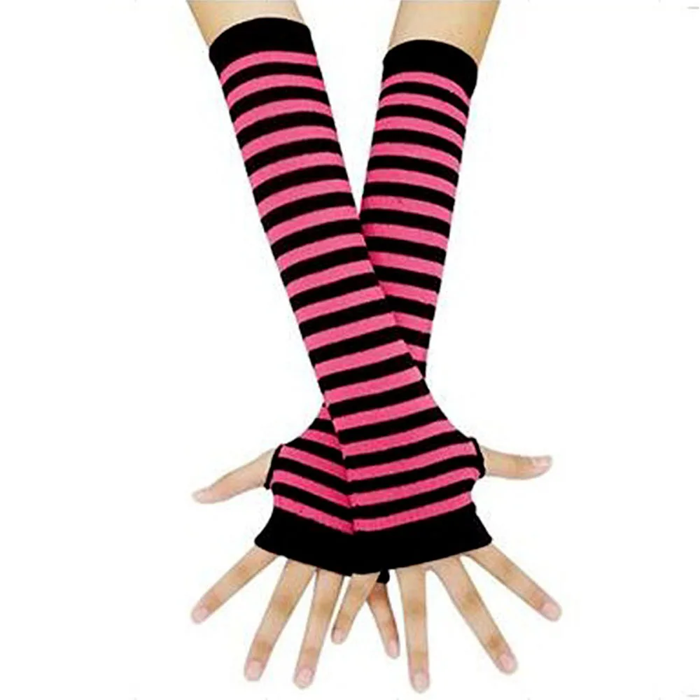 Keep Warm Cotton Wrist Arm Knitted Sleeve Warm Winter Fingerless Gloves Hand Mitten Arm Warmers Striped Glove