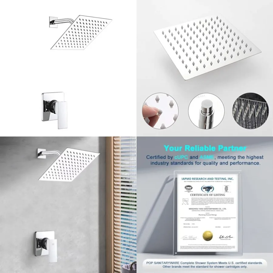 

Sgle Function Shower Trim Kit with Rough- Valve, Bathroom Ra Shower Set Bath Rafall Shower Faucet System with Square Staless St