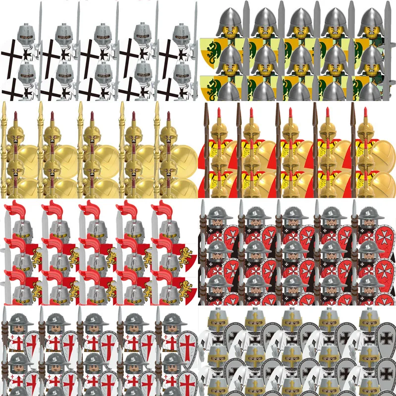 Military Building Blocks Medieval Times Roman Solider Figures Toys Adults Kids Gifts Weapons Sword Shield Helmet Cloak Halberd