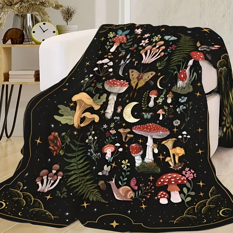 1pc Cute Mushroom Decorative Flannel Blanket Soft Comfortable Warm Moth Gothic Witch Gift Blanket Christmas Home Sofa Bed Sofa