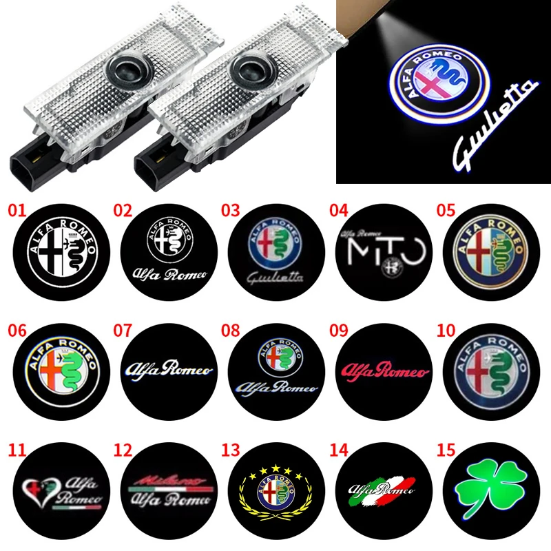 2 шт. светодиодных проекторов логотипа автомобиля для Alfa Romeo Giulietta 2011-2019, Giulia Stelvio 2017-2023, приветственные лазерные фонари (Ghost Lights)