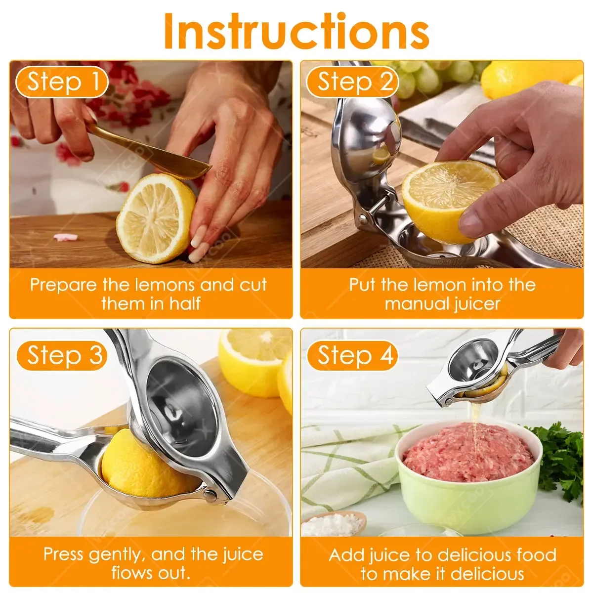 Lemon Squeezer Kitchen Accessories Stainless Steel Manual Citrus Juicer Lemon Fruit Pressing Orange Juicer Easy  to Clean
