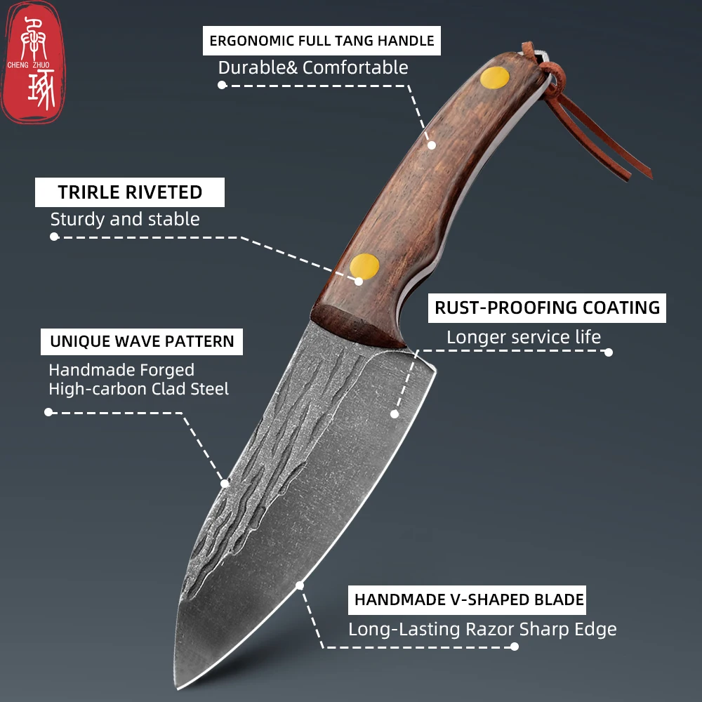 3.5inch Kitchen Knife Full Tang Thickened Knife High Carbon Steel  Forged Butcher Knives Meat Cleaver Boning Knife Wooden Handle