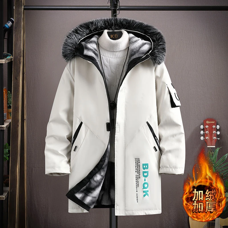 2023 Autumn and Winter New Fashion Trend Long Cotton-Padded Jacket Men's Casual Loose Plus Fleece Thick Warm Large Size Coat