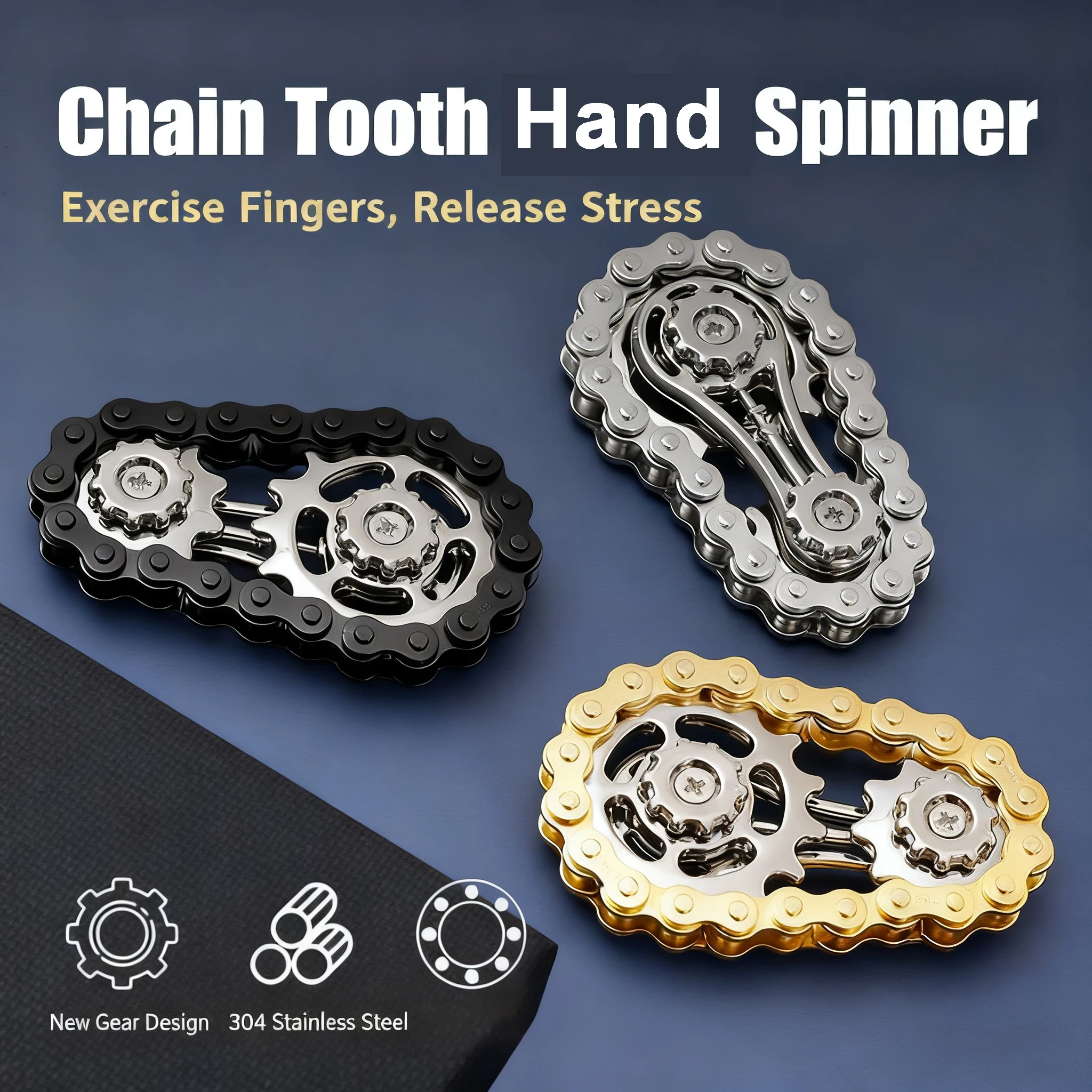 Chaîne d'engrenage de volant d'inertie en métal, pignons gyroscopiques du bout des doigts, jouet Anti-stress, Spinners, jouets d'exercice pour les doigts, noël