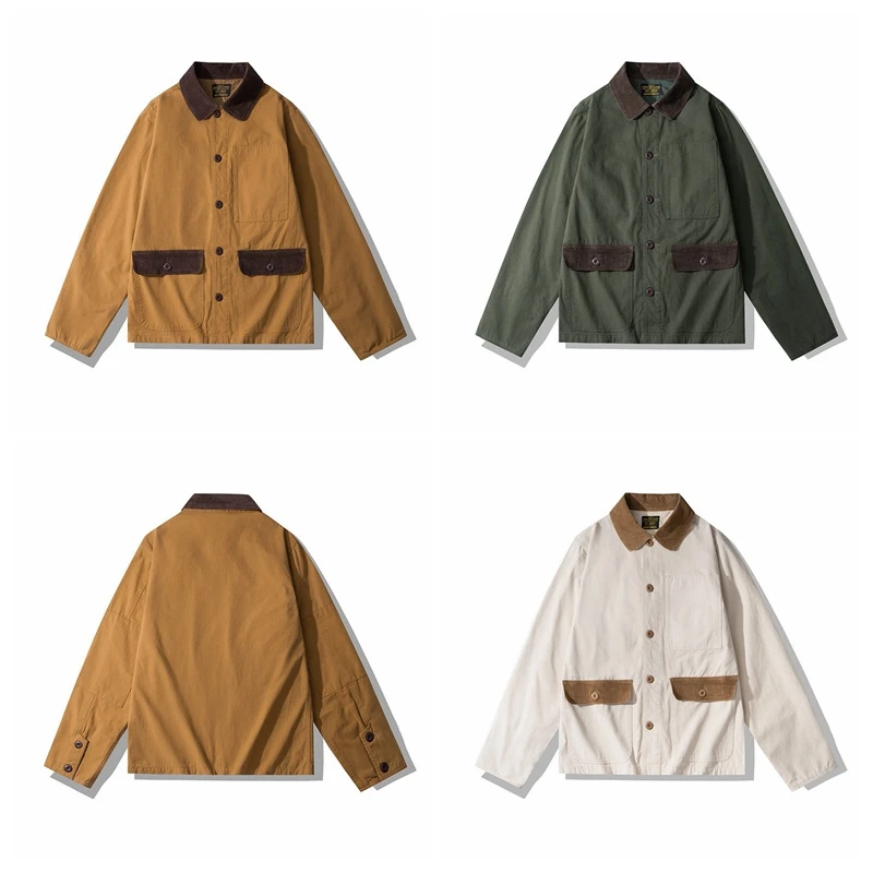 

Винтажная рабочая куртка из канваса для мужчин, универсальная, с вельветовым воротником, повседневная, с длинными рукавами, приталенного кроя