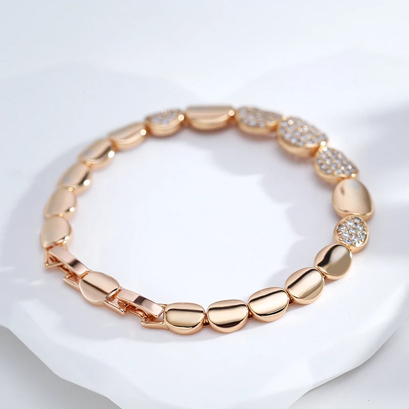 Kinel Fashion 585 Rose Gold Oval Link Bracelet For Women Luxury Natural Zircon Fine Daily Bracelets Ethnic Wedding Jewelry