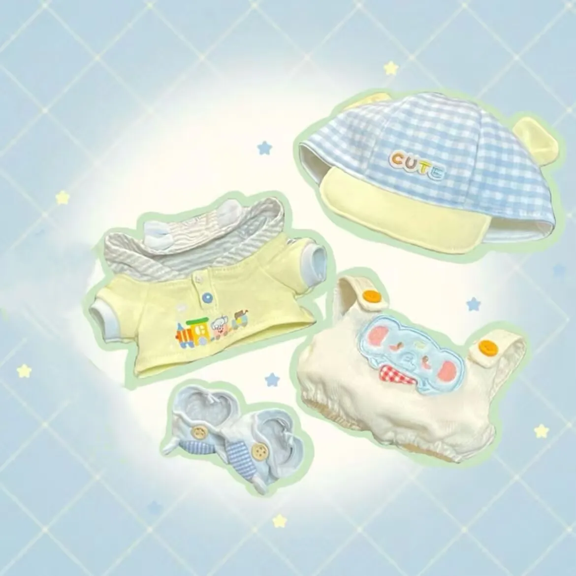 Ubranka dla lalek 20 cm, ubranka dla lalek w kształcie słonia, akcesoria dla lalek bawełnianych 20 cm, uroczy kreskówkowy styl, ubranka do przebierania lalek.