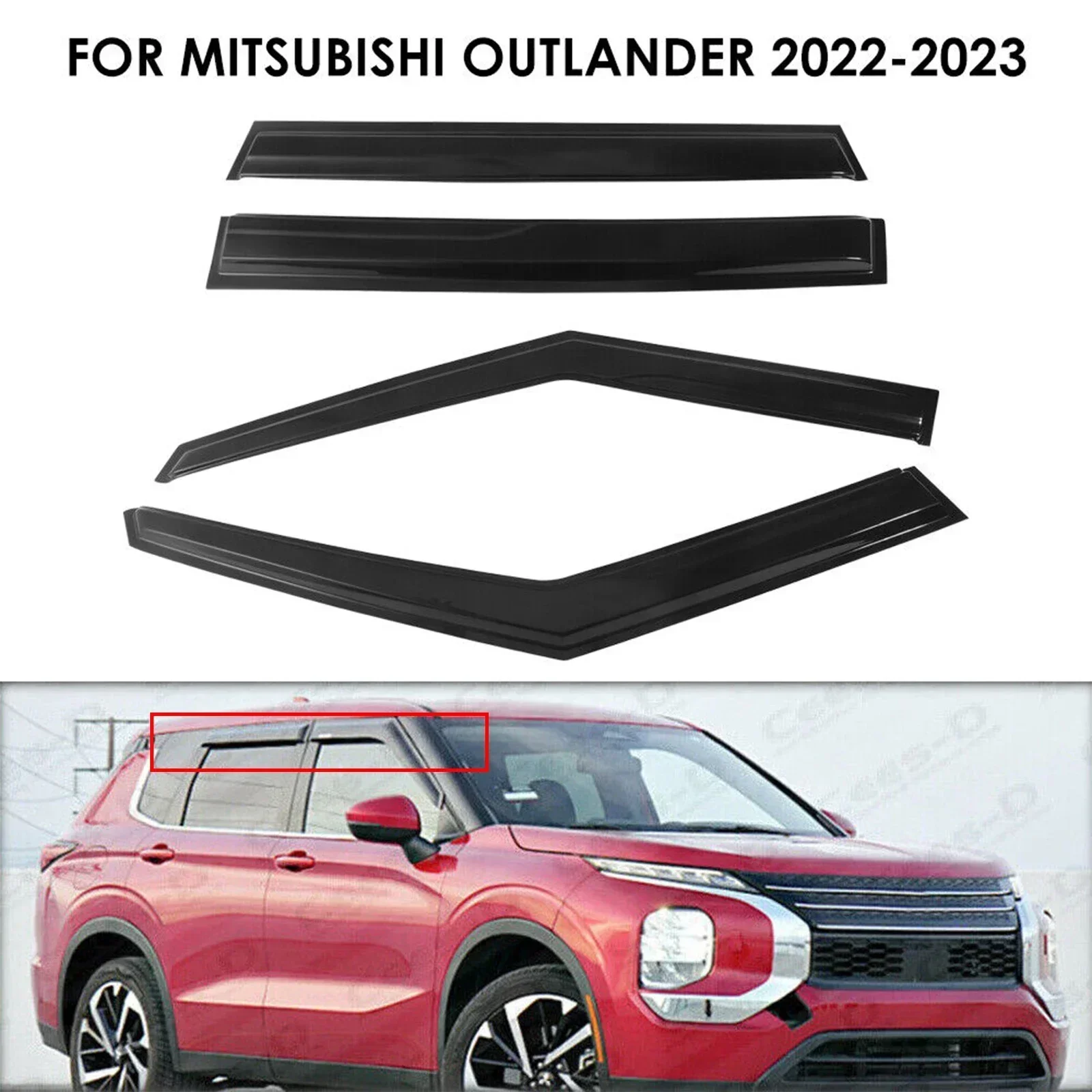 4pcs Window Visors Deflector Shade Vent For 2022 2023 Mitsubishi Outlander Door Awnings Sun Rain Eyebrow Deflector Accessories