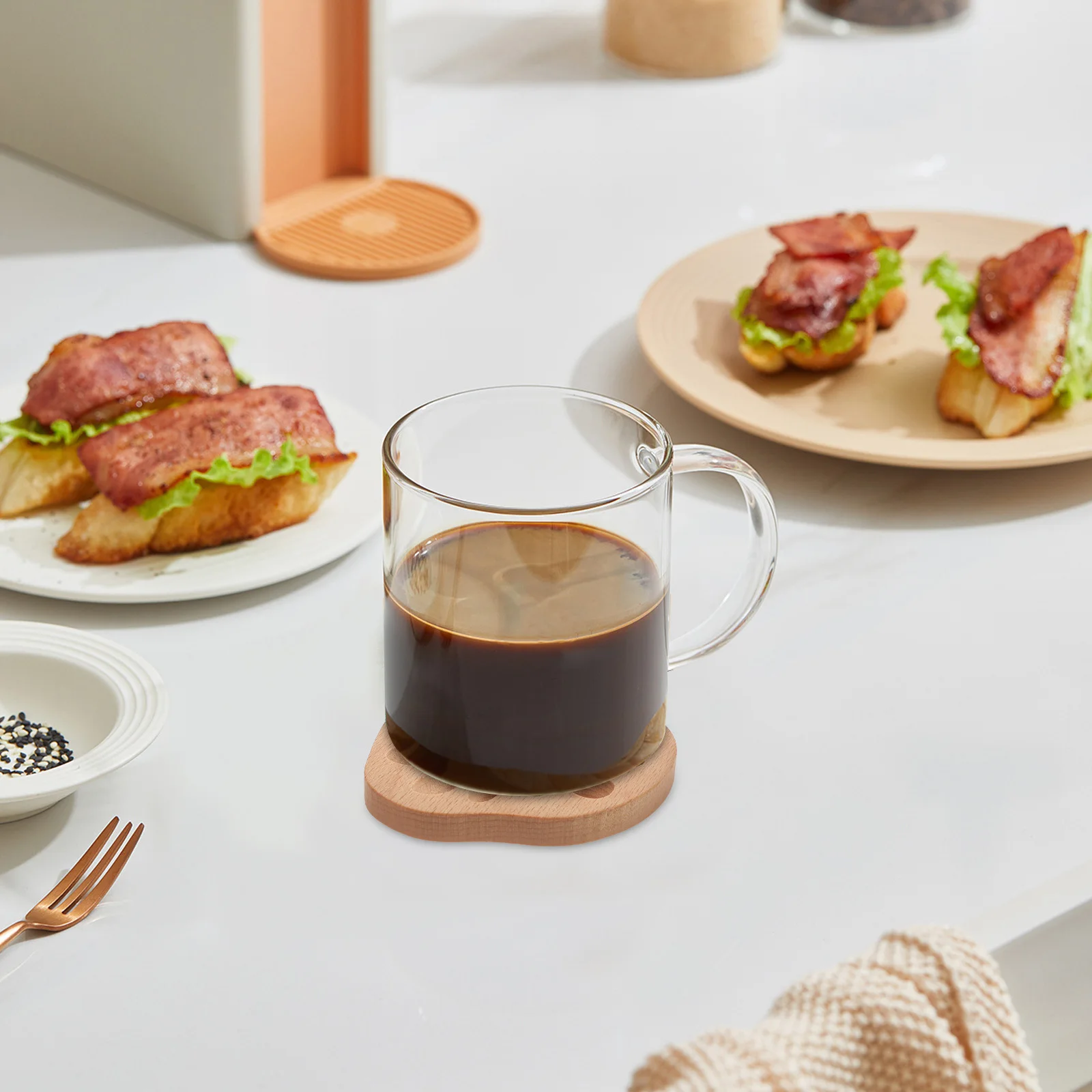 

4Pcs Wooden Drink Coasters Beech Heat Insulation Cups Mats Rustic Handmade Coffee Table Coasters for Tea Insulated Cup Coaster