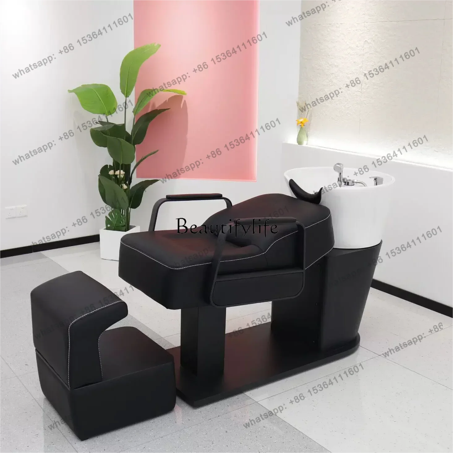 

D30Hair Salon Shampoo Lying Half Flushing Bed Massage for Hair Salon Ceramic Basin with Water Heater