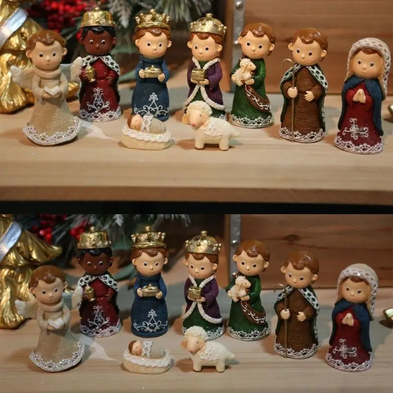   Christmas Nativity Figurines Resins Manger Holy Family Nativity Scene Statue for Xmases Indoor Home Table Decorations