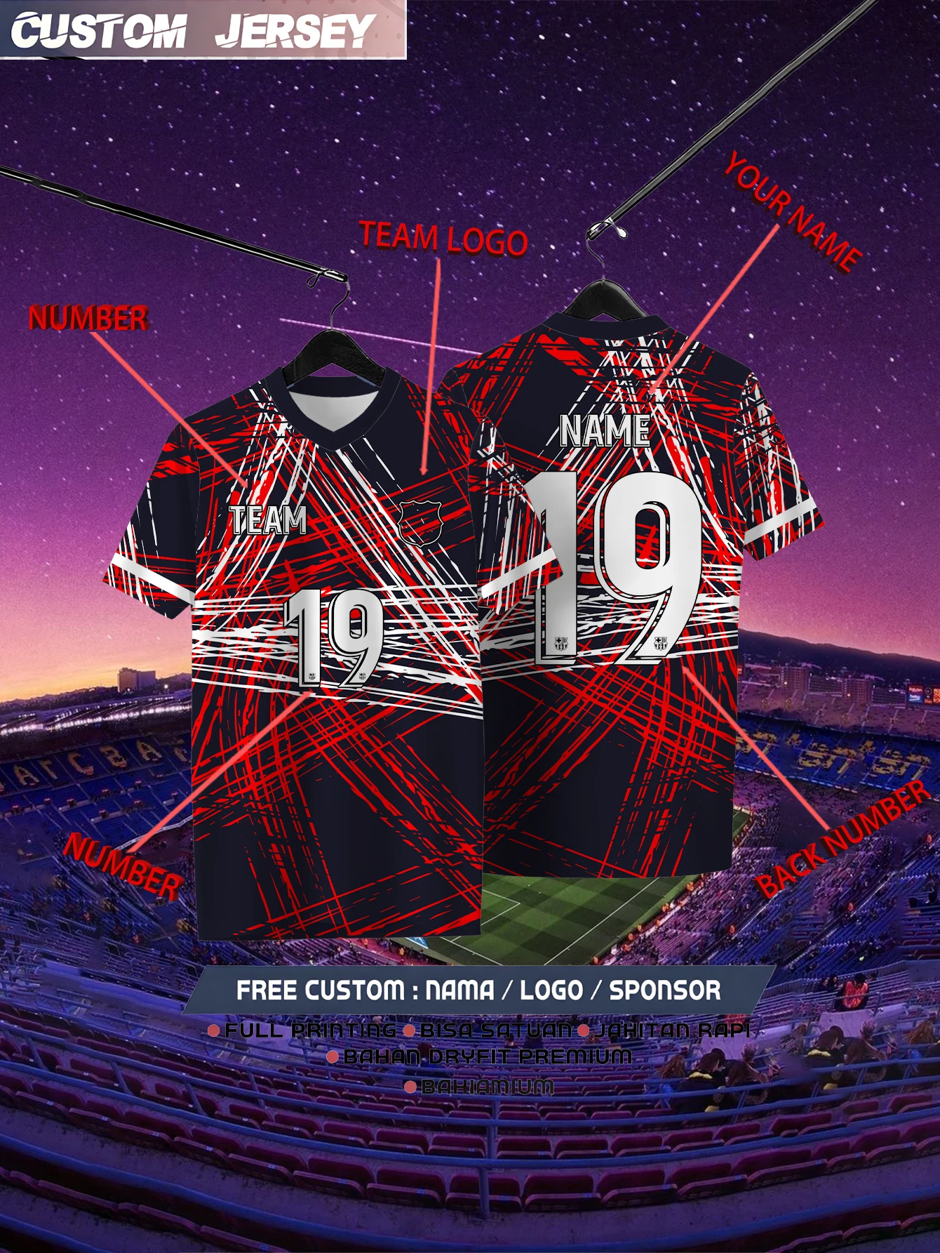 Customized Geometric Black Short Sleeved Shirt with Team Name, Emblem, Name and Number, Outdoor Sports Short Sleeved T-shirt