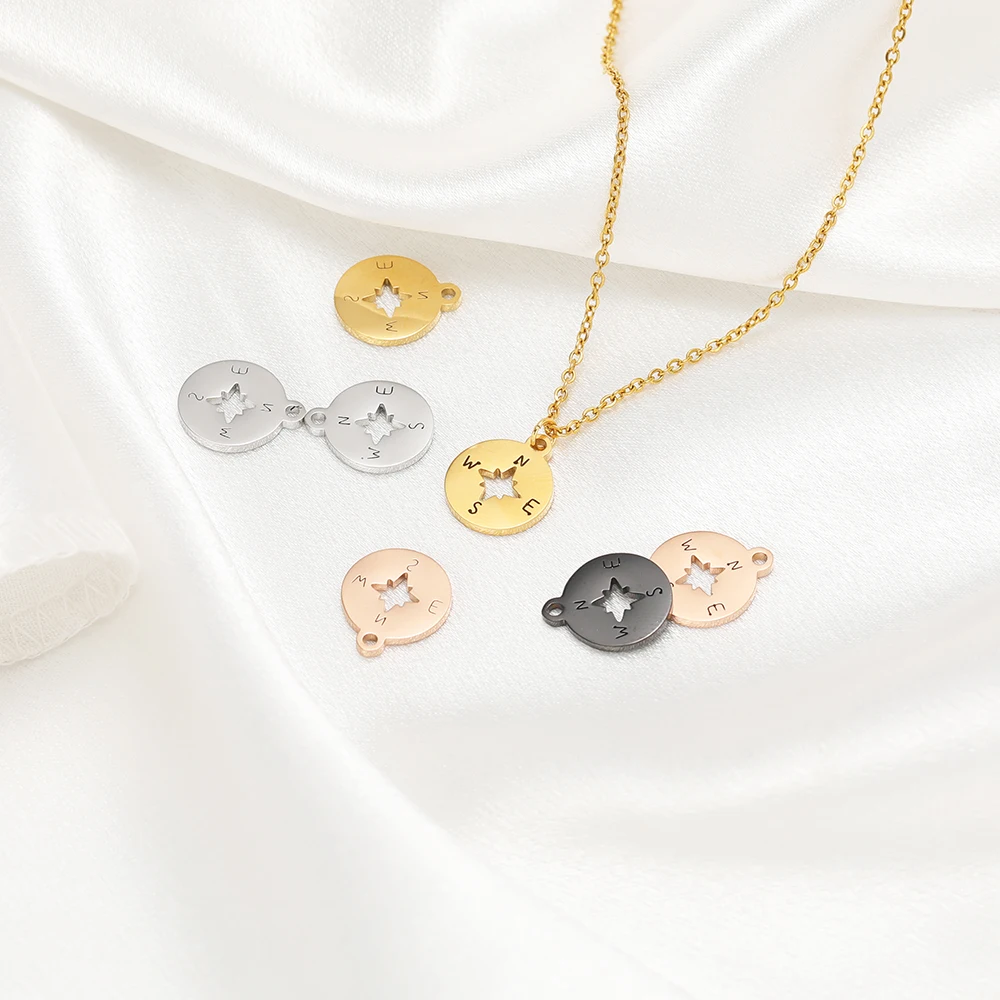 5 Stück goldfarbene Edelstahl-Kompassanhänger (12 mm) für DIY-Schmuckzubehör, handgemachte Accessoires, zur Herstellung von Halsketten, Anhängern und Armbändern – Detail 4