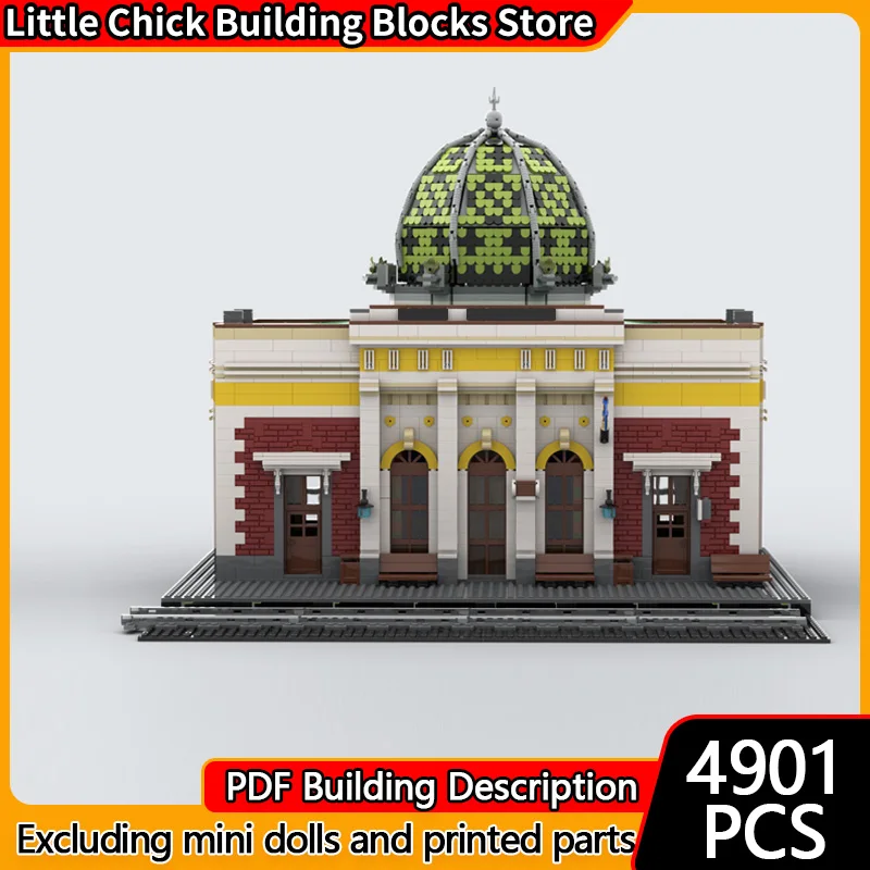 

City Street View Model MOC Building Bricks City Train Station Modular Technology Children Holiday Gifts Assemble Toys Suit