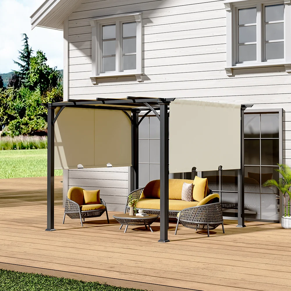 【Breeins】Outdoor Retractable Pergola, Aluminum Pergola Patio, with Retractable Sun Shade Canopy for Gardens, Backyards Decks