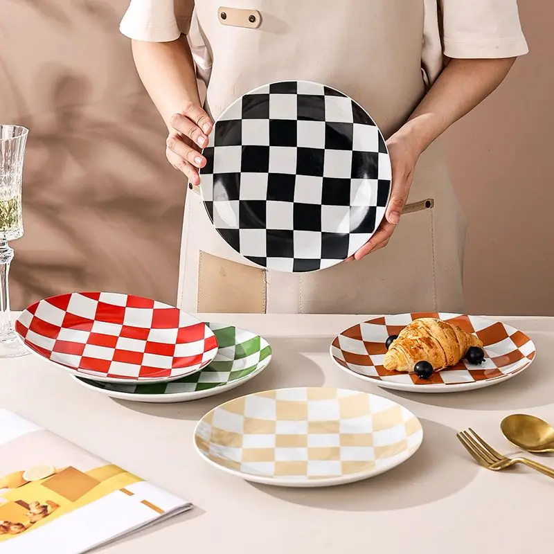 Creative Chess Grid Ceramic Plate Home Dinner Tableware Western Steak Plate Exquisite Bread Dessert Dishes Kitchen Utensils Home