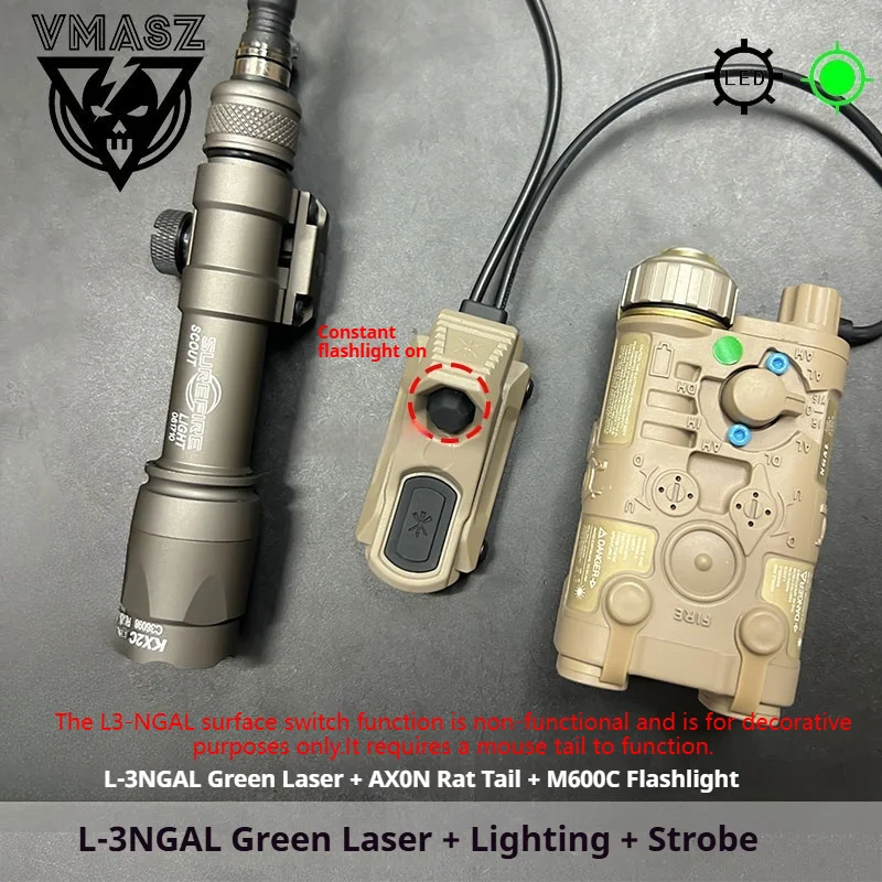 Elenemt L3-NGAL RedGreen Laser and LED Strobe Flashlight and AXON Rat Tail Set for 20mm Rail Airsoft Gun Accessories PEQ Hunting