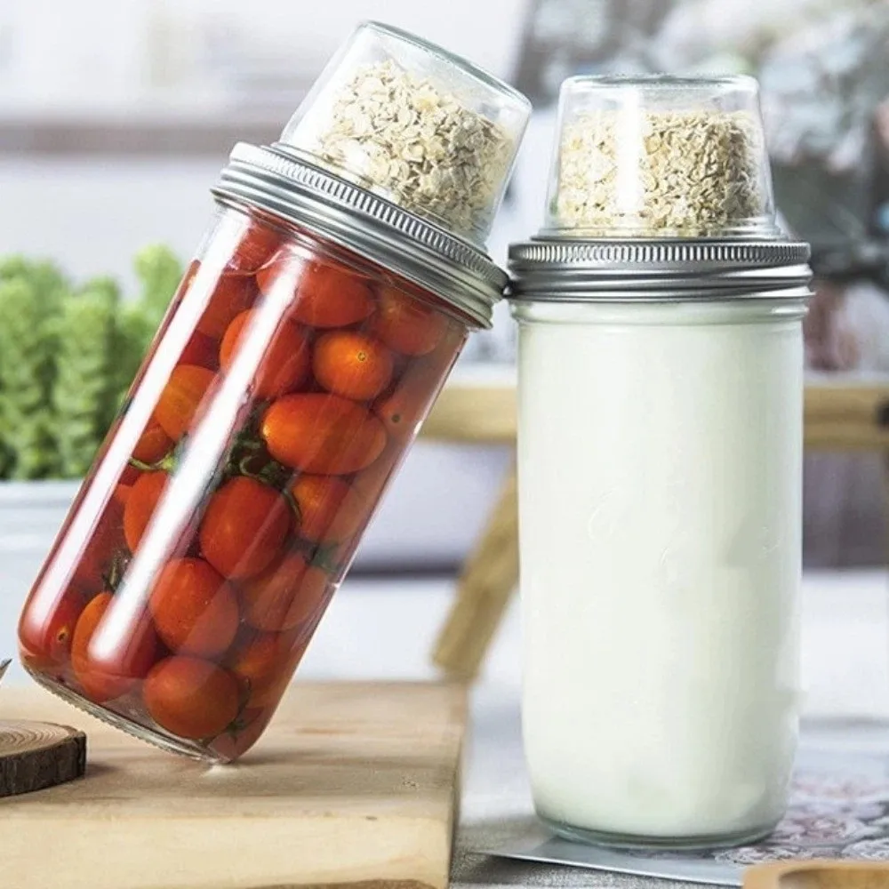 

Dual-Layer Yogurt Parfait Cups Leak-Proof Dry Wet Separation Mason Jars Large Capacity with Sealed Lid Overnight Oats Containers