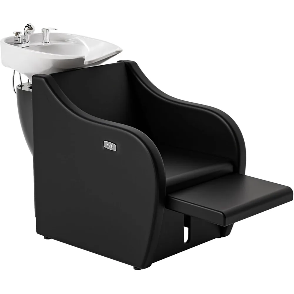 

Shampoo Bowls for Salon Electric Shampoo Chair with Reclining Legrest & Tilting Porcelain Shampoo Sink, Hair Washing Station Ba