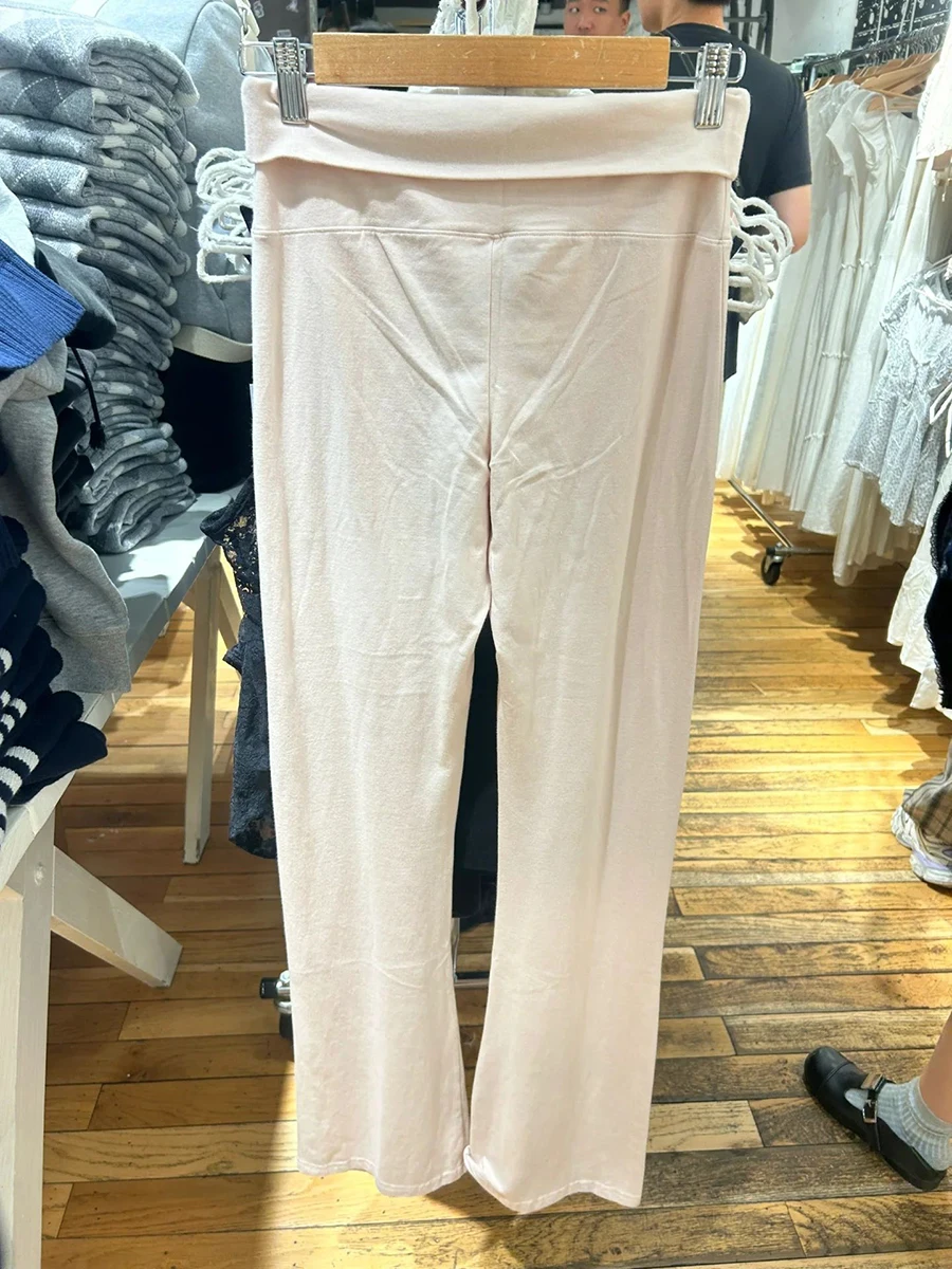 Damskie różowe, wyszczuplające spodnie do jogi z wysokim stanem, jesienne elastyczne bawełniane długie spodnie typu flare, damskie codzienne słodkie spodnie sportowe w stylu preppy Y2k