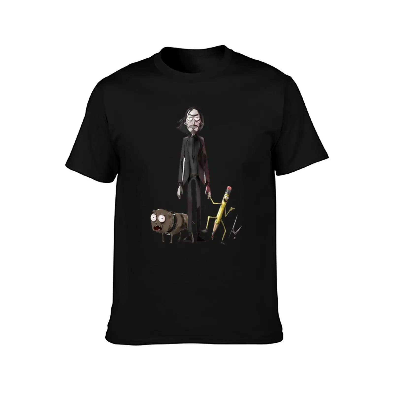 john wick dog pencil funny illustration gift idea T-Shirt Summer Casual Cotton Tee Oversized Streetwear Tops Unisex Men Women